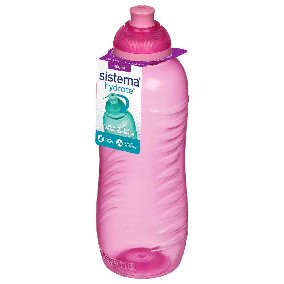 Sistema Twist 'N' Sip Squeeze Sports Water Bottle | Leakproof Water Bottle | 460 Ml | Bpa-Free | Pink