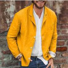 (YELLOW, 5XL) Men's Blazer Solid Color Cotton Jacket Plus Size