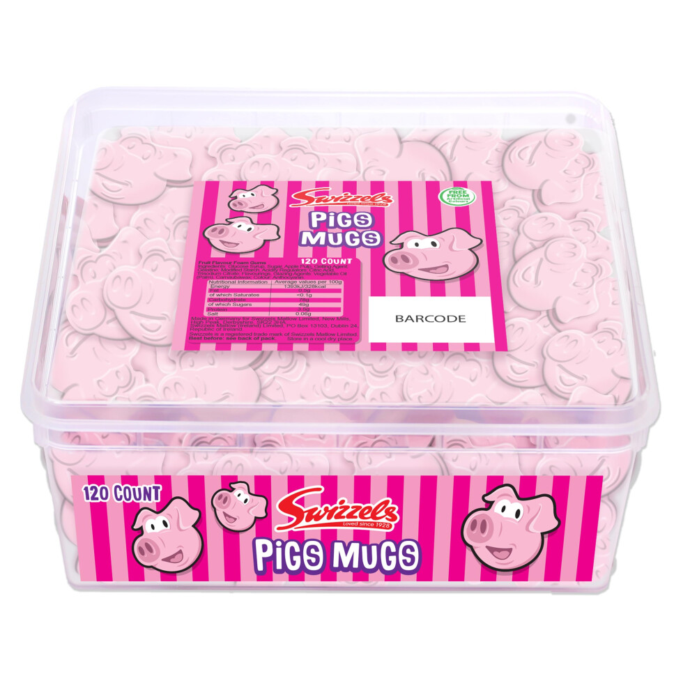 Sweet Tubs, Fun Gums Pig's Mugs, Fruit Flavour Sweet Gums, Sharing Tub of Sweets, Free From Artificial Colours (120 Sweets Approximately)-image-OPC-PFDFTKQ-NEW