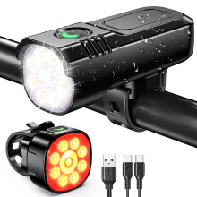 Bike Lights Front And Back, [8+7 Lighting Modes] & [Sturdy Aluminum Alloy] Super Bright LED Bicycle Lights, USB Rechargeable & IP65 Waterproof Bike