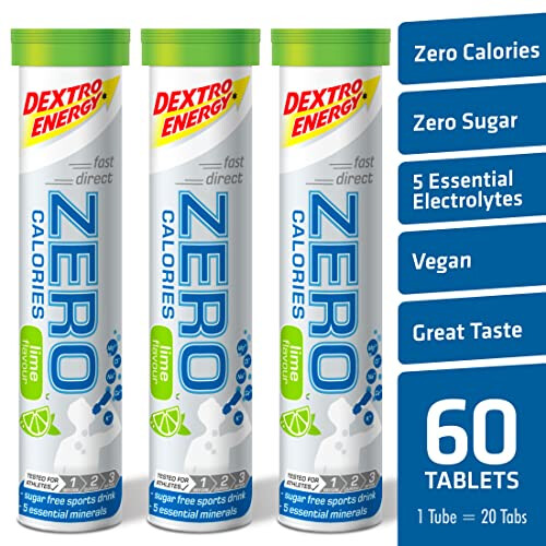 Zero Calories I Recovery and Hydration Electrolyte Drink I Zero Effervescent Tablets I Lime | 3 Tubes, 60 Tablets | 2