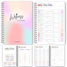 Wellness Journal - 90 Day Health, Fitness, Gratitude, Mindfullness, Wellbeing, Habit, Goals, Diet & Food Tracker - A5 Pastel Rainbow