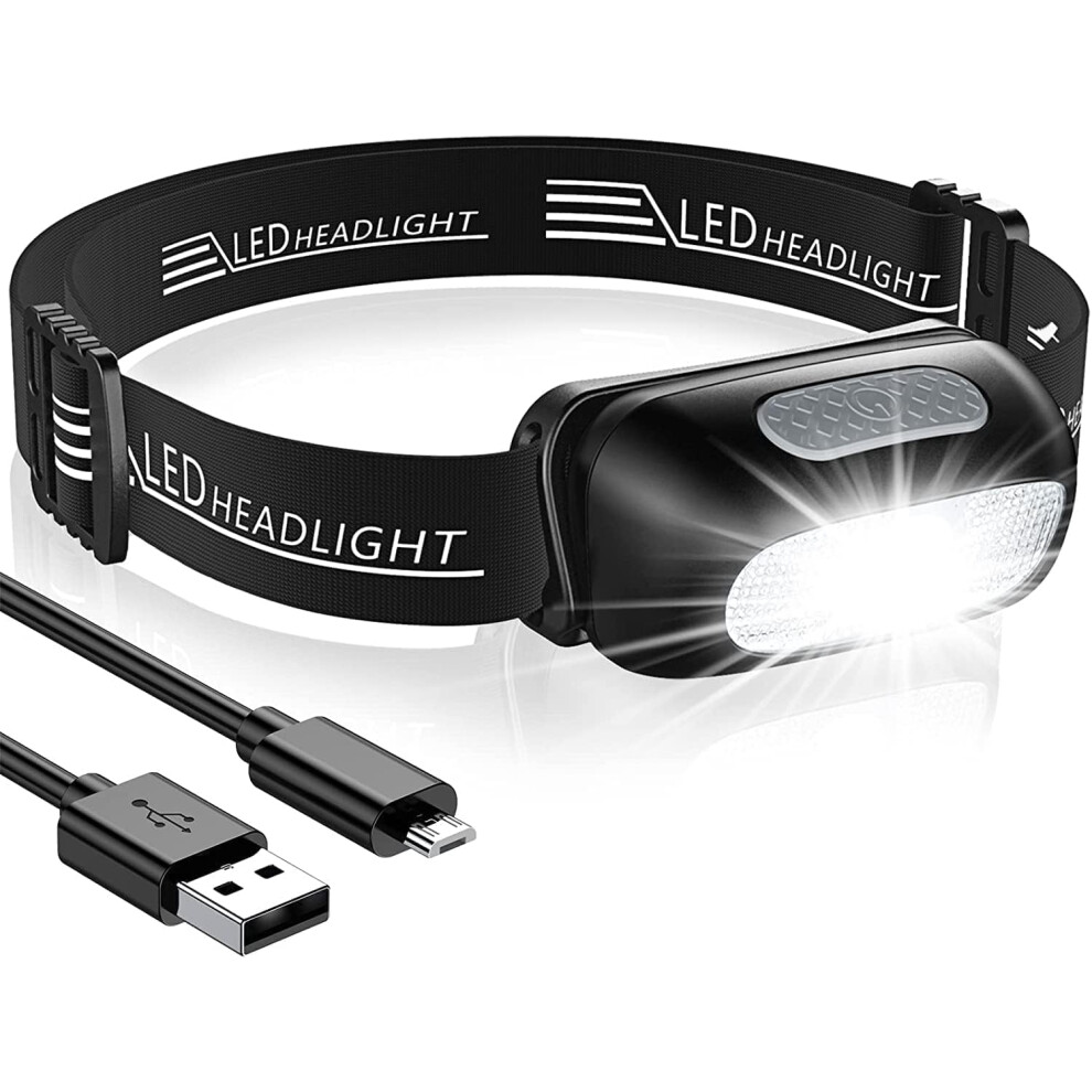 Head Torch, Ultra-Light Rechargeable LED Headlamp with White Red Light, IPX4 Waterproof & 5 Modes Adjustable Headlamp for Adults & Kids, 200 Lumen