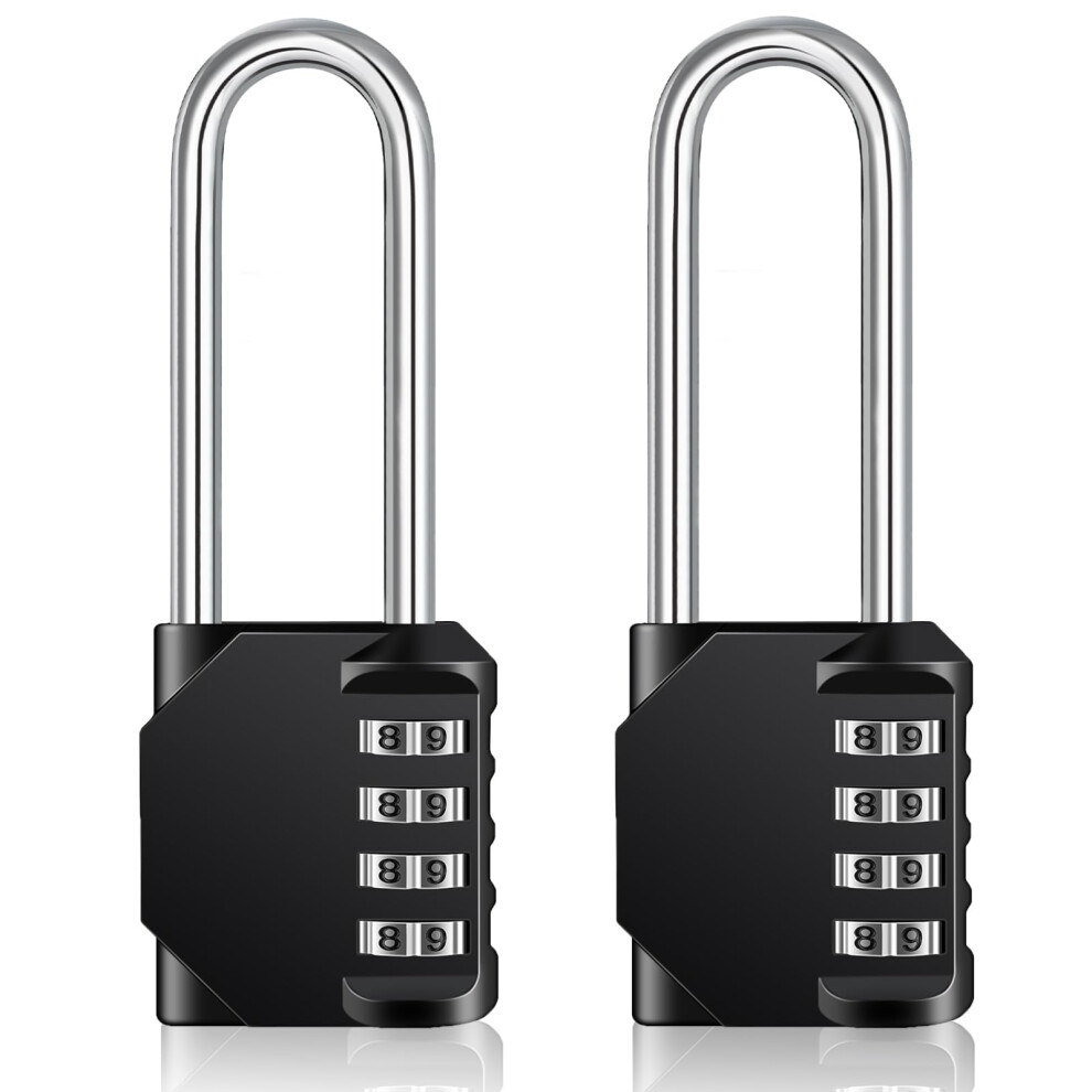 Combination Padlocks Long Shackle, Outdoor Padlocks Heavy Duty And Weatherproof For Fence Gate, Shed, Hasp, 4 Digit Code Padlock For Gym Locker, 749390835815