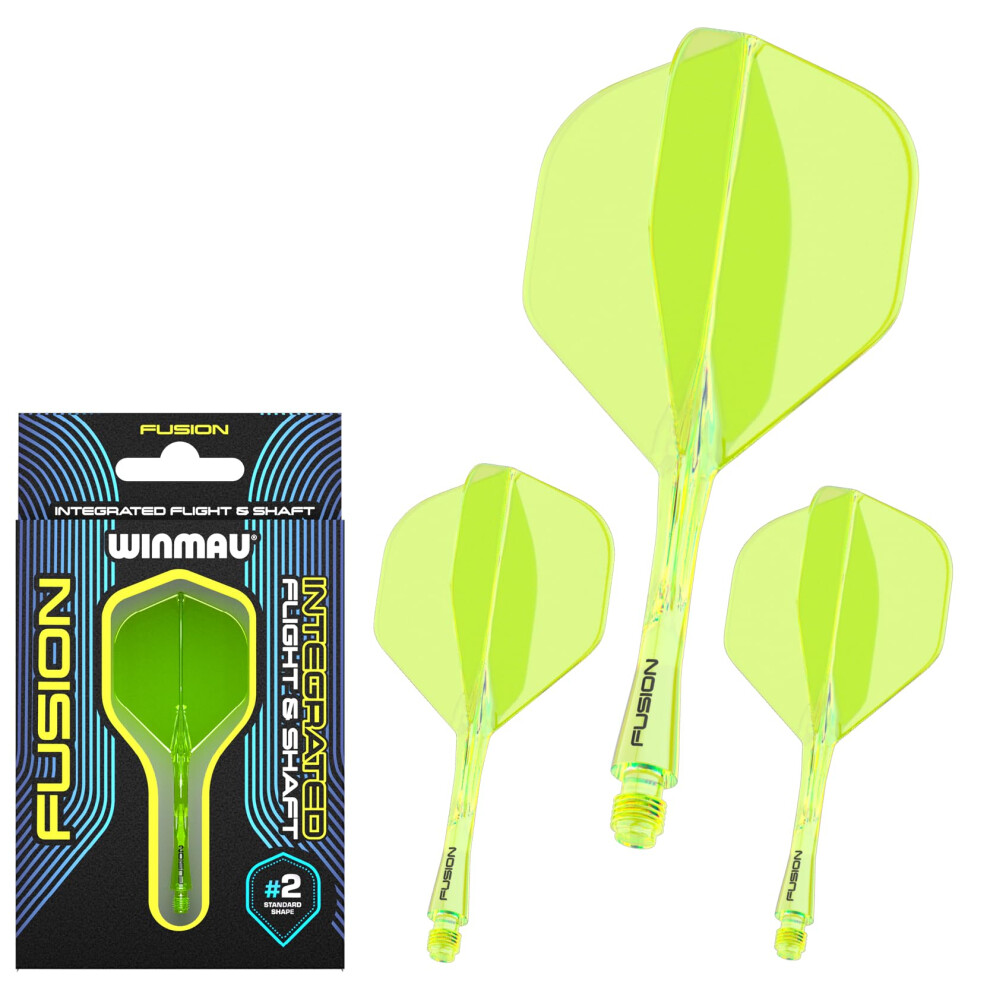 Winmau Fusion Fluoro Yellow Medium Intergrated Dart Flight And Shaft System - 1 Set Per Pack (3 Flights And Shafts In Total)