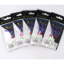 RIG PRO SERIES - PURPLE GLO 5 Packs of Single Type Commercial Quality Sea Feather Lure Fishing Rigs - Sea Boat Shore for Mackerel, Herring, Bass & Cod