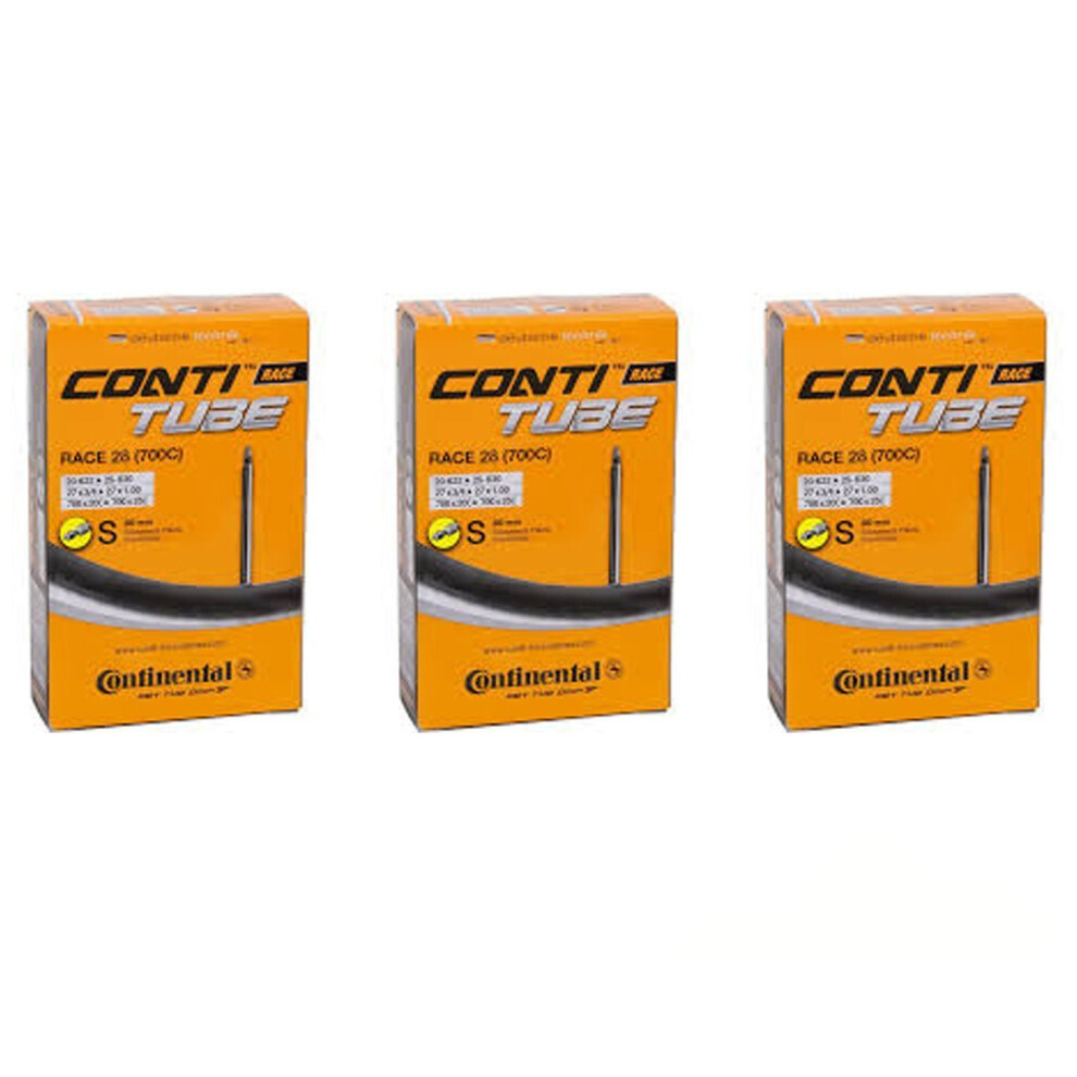 3 x Continental Race Bike Inner Tubes Long Valve Presta ,Black, 28 (700c) x 20-25c 80mm