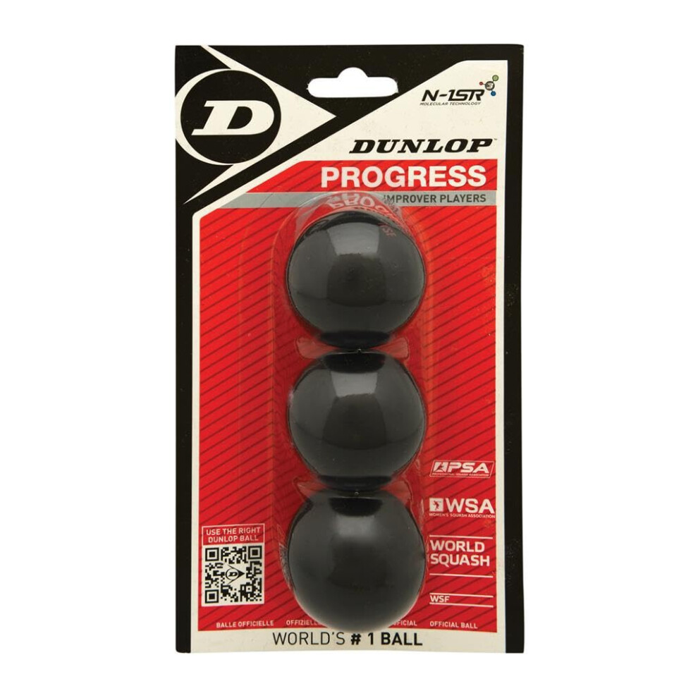 Squash Balls Progress Red, 3 Ball Blister Pack, for Recreational and Hobby Players - Medium Speed