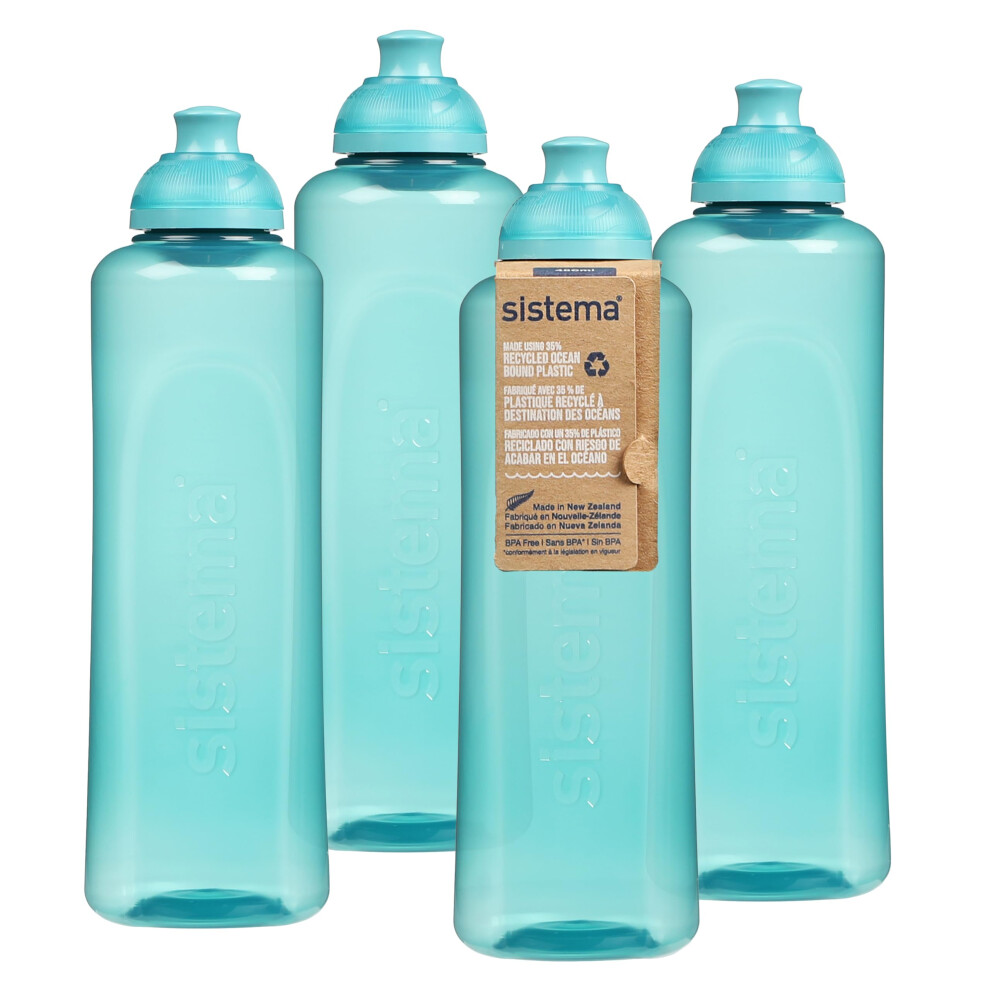 Swift Twist 'n' Sip Sports Water Bottles | 480 ml | Leakproof Kids Water Bottles | Made Using Recycled Plastic | BPA-Free | Teal Stone | 4 Count