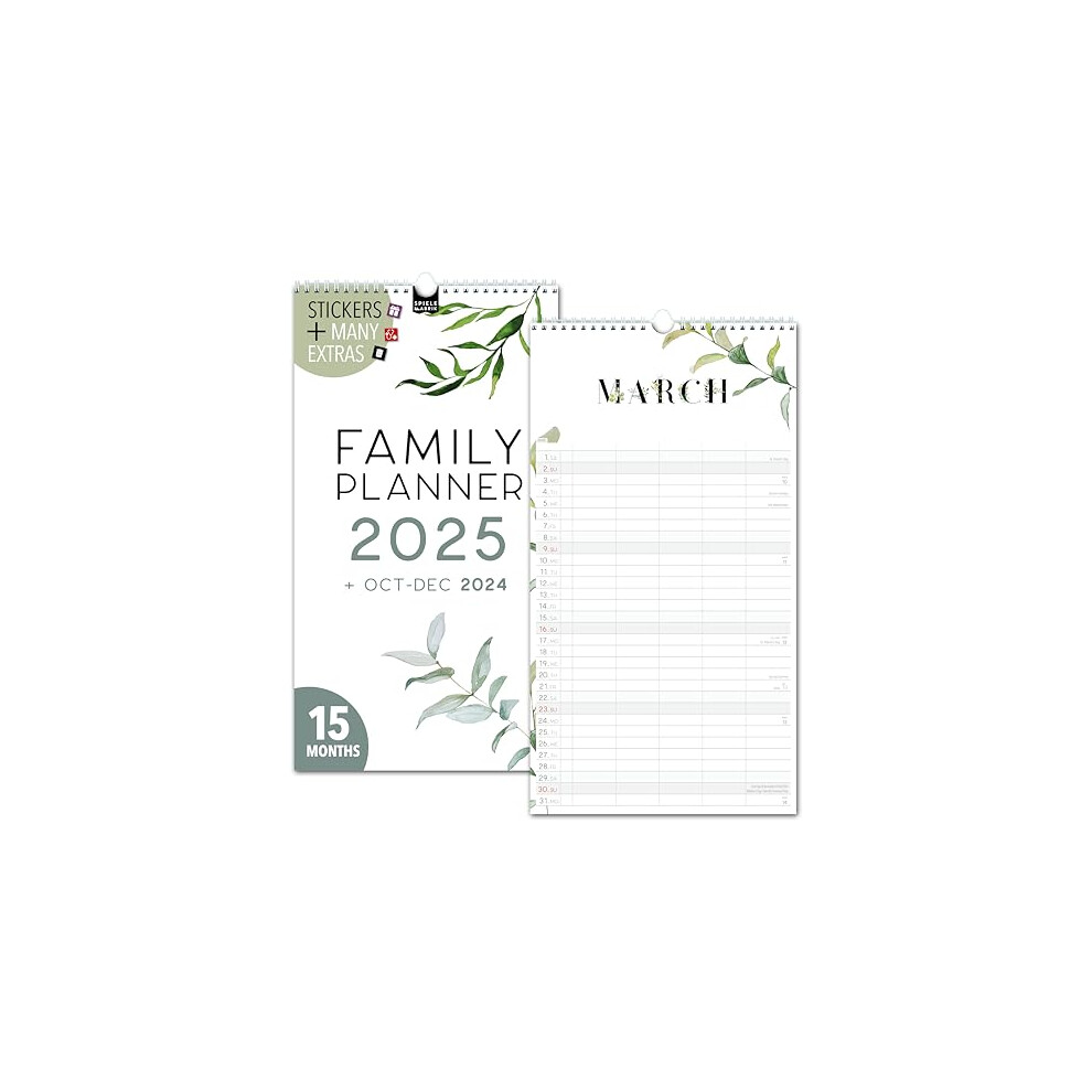 Family calendar 2025 5 columns FLORAL family planner 2025 and Oct-Dec 2024, wall calendar 23 x 43cm, planner for family 2025, wall planner Boho,