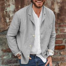 (GREY, 3XL) Men's Blazer Solid Color Cotton Jacket Plus Size