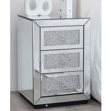 Diamond Crystal Mirrored 3-Drawer Bedside Table - Glam Nightstand with Sparkling Diamond Accents