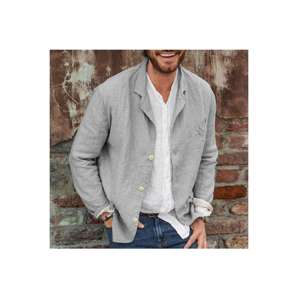 (GREY, 5XL) Men's Blazer Solid Color Cotton Jacket Plus Size