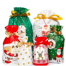 Christmas Drawstring Gift Bags 30pcs Assorted Wrapping Bags Upgraded Christmas Goodie Bags for Birthday Christmas Party Tags (30Pack)