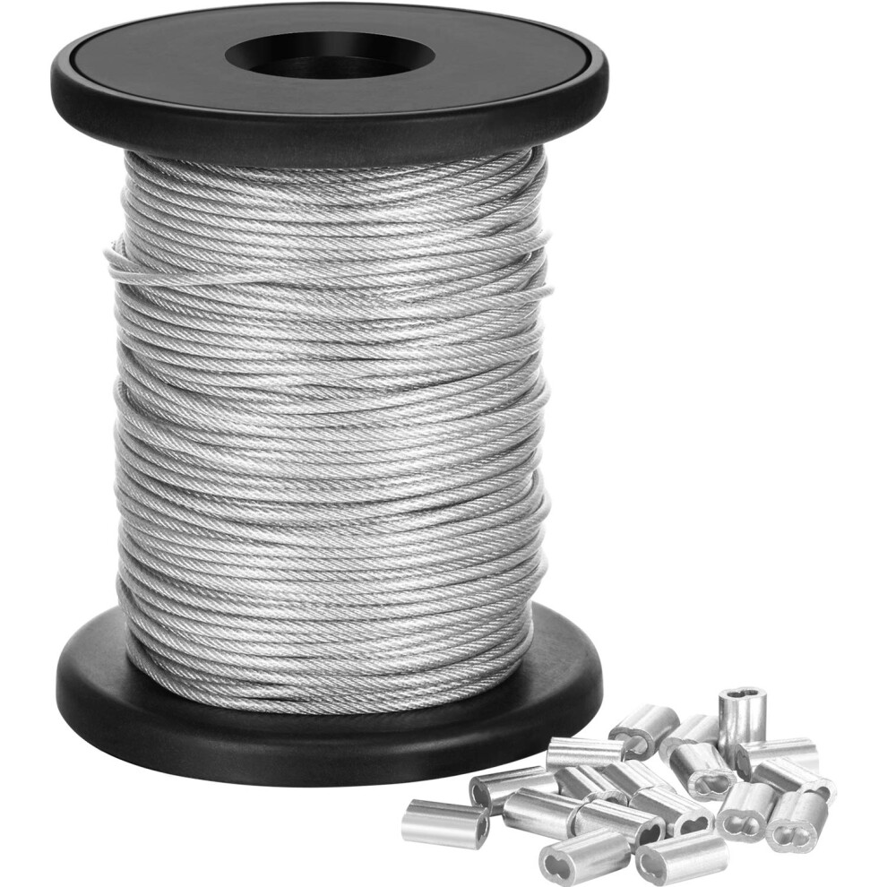 Vinyl Coated Picture Frame Hanging Wire, Stainless Steel Wire Spool With 20 Pieces Aluminum Crimping Loop Sleeve, Supports Up To 110 Lbs (1.5 Mm X 98 797153426336