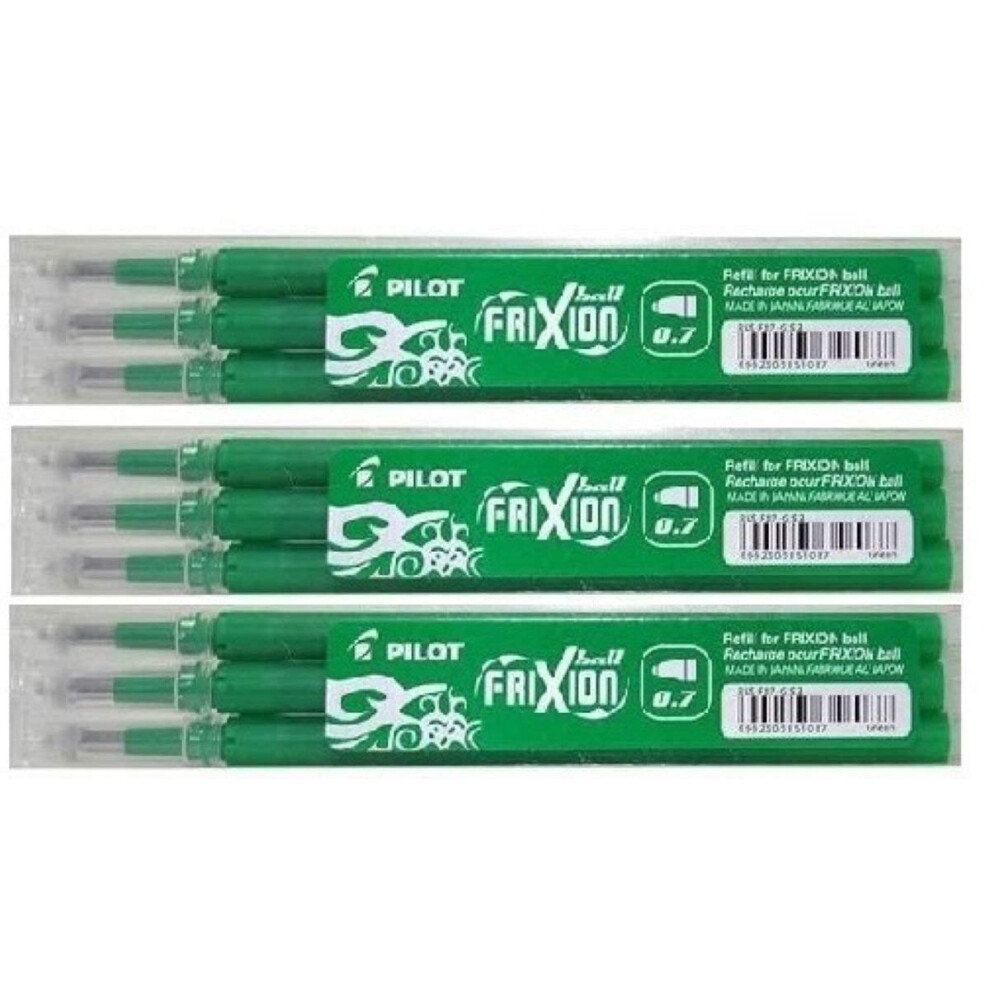 Green Frixion Round Tip Erasable Pen Refill BLS-FR7 (3 Packs of 3)