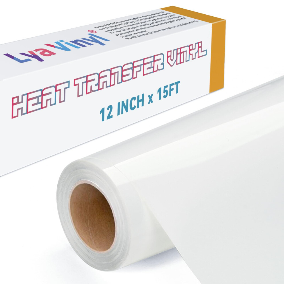 15FT Heat Transfer Vinyl, White Iron on Vinyl Roll for Cricut, Silhouette Cameo, White HTV Vinyl for DIY Fabric, Clothes, Bags, and Other Textiles