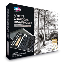 Zieler - Artists Charcoal Drawing Set | 24-piece Gift Tin Set | The Ideal Starter Set!