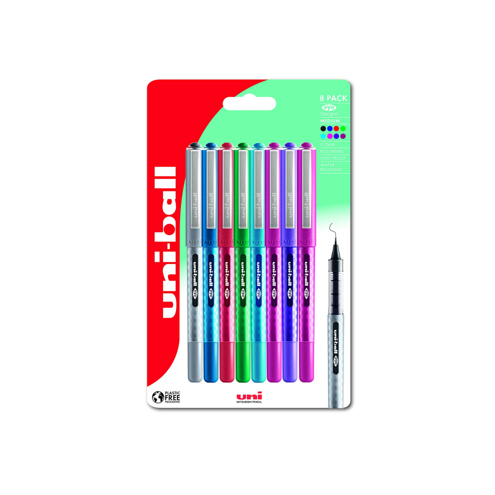 Uni-Ball Ub-157D Eye Designer Rollerball Pens. Premium Medium 0.7Mm Ballpoint Tip For Super Smooth Handwriting. Fade And Water Resistant Liquid Uni Super Ink.