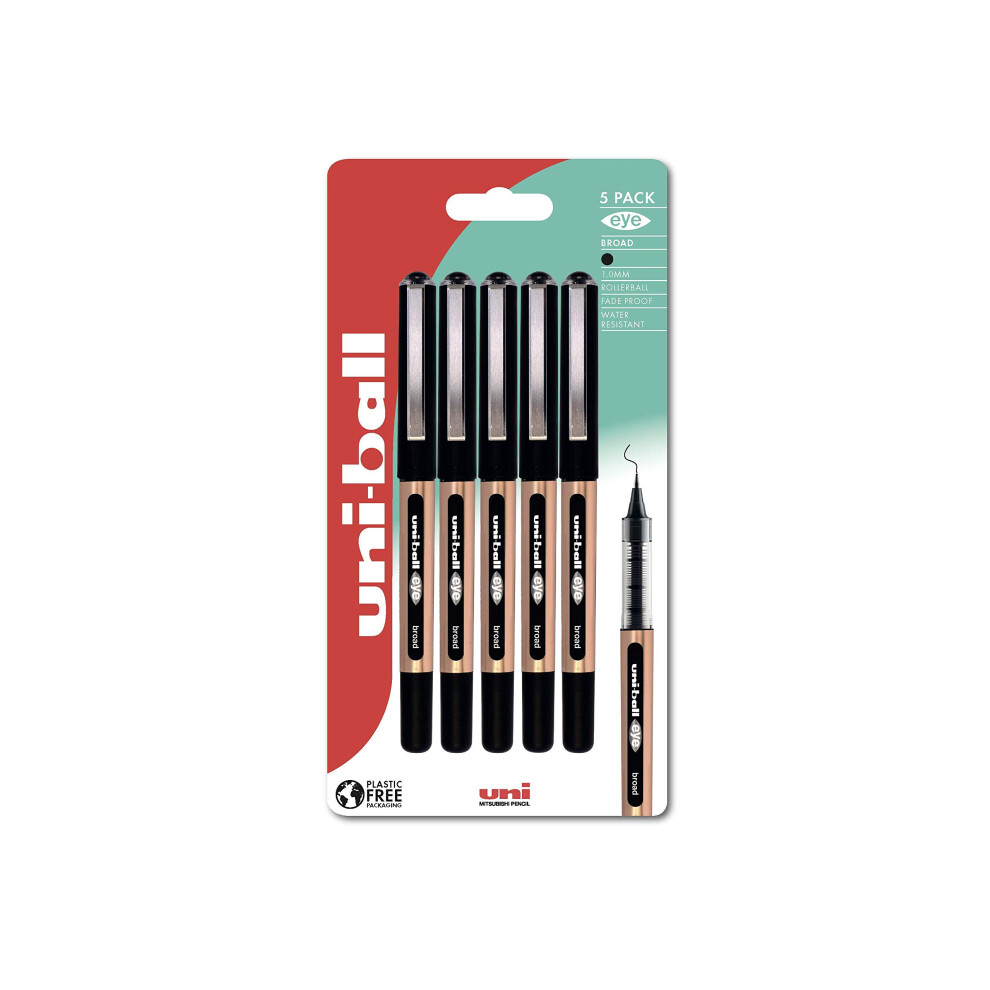 UB-150-10 Eye Rollerball Pens. Premium Broad 1.0mm Ballpoint Tip for Super Smooth Handwriting, Drawing, Art, Crafts and Colouring. Fade and Water