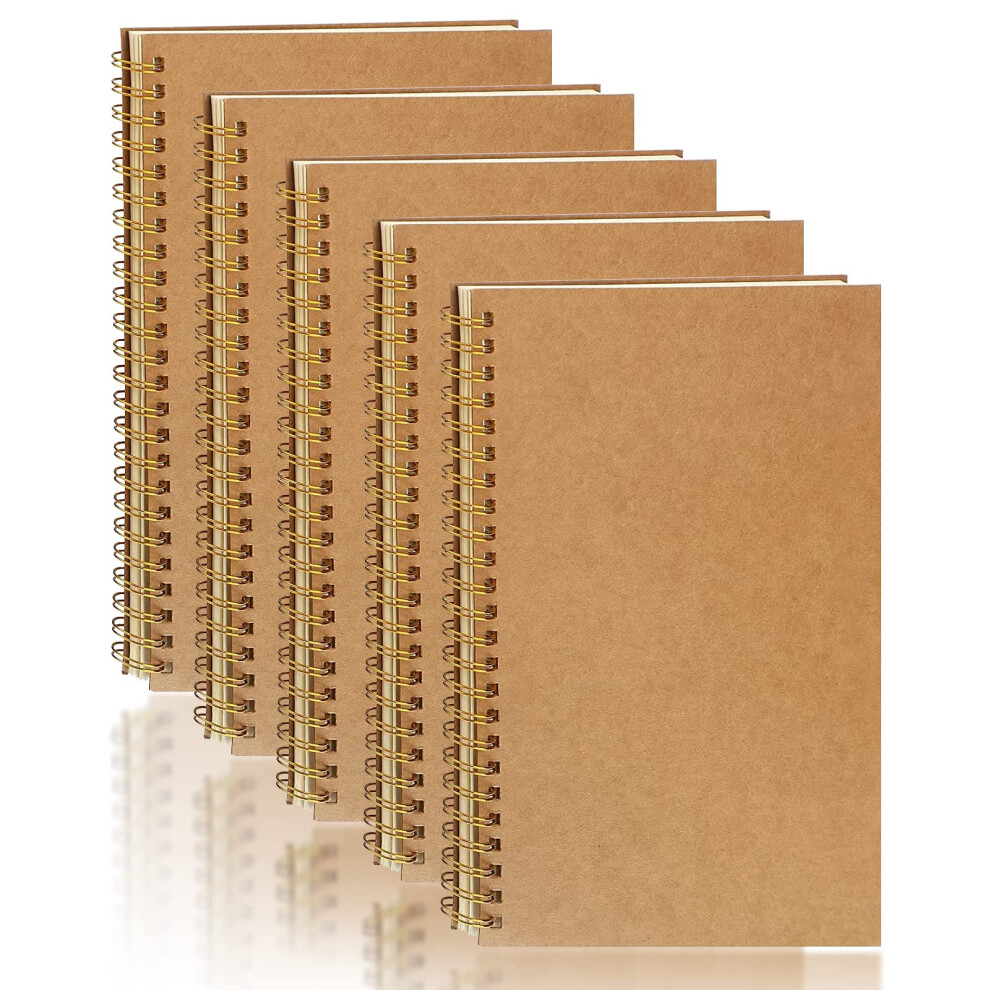 5 Pack A5 Blank Spiral Notebook 100 Pages/ 50 Sheets Spiral Notepad A5 Kraft Cover Notebooks Bulk Journals, Memo Notepads Planner Sketch Pad