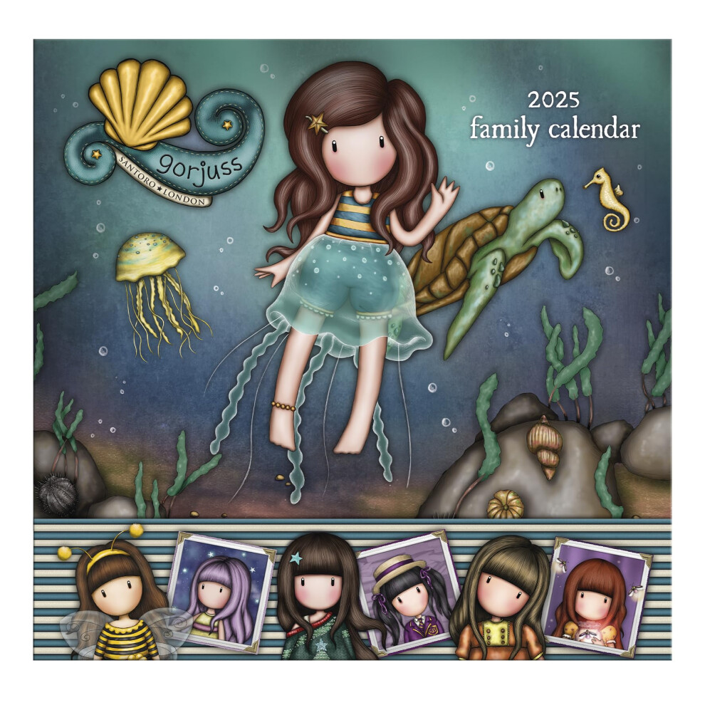 Gorjuss - 2025 Family Calendar with 5 Column Layout for Family Schedules - Deep Secrets | Organisational Pocket and Planner Stickers - 13 Month