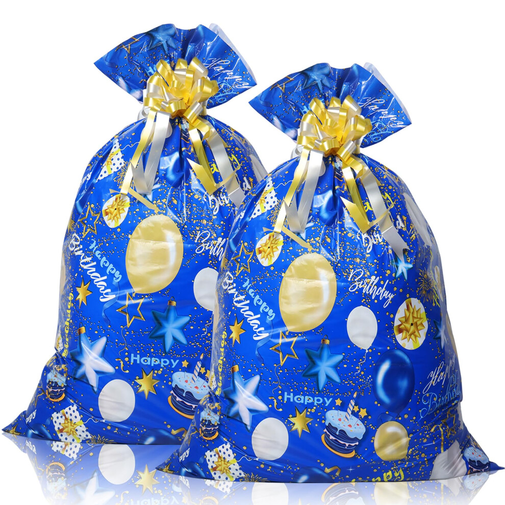 2Pcs 56 x 36inch Jumbo Gift Bags, Large Plastic Gift Bags Extra Birthday Gift Bag with Pull Bows,Giant Gift Bag for Presents Birthday Baby shower