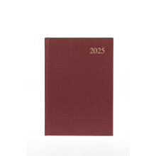 Essential 2025 Business Diary - A5 Day to a Page Planner with Leathergrain Hardback Cover - Maroon - ESSA51.78-25