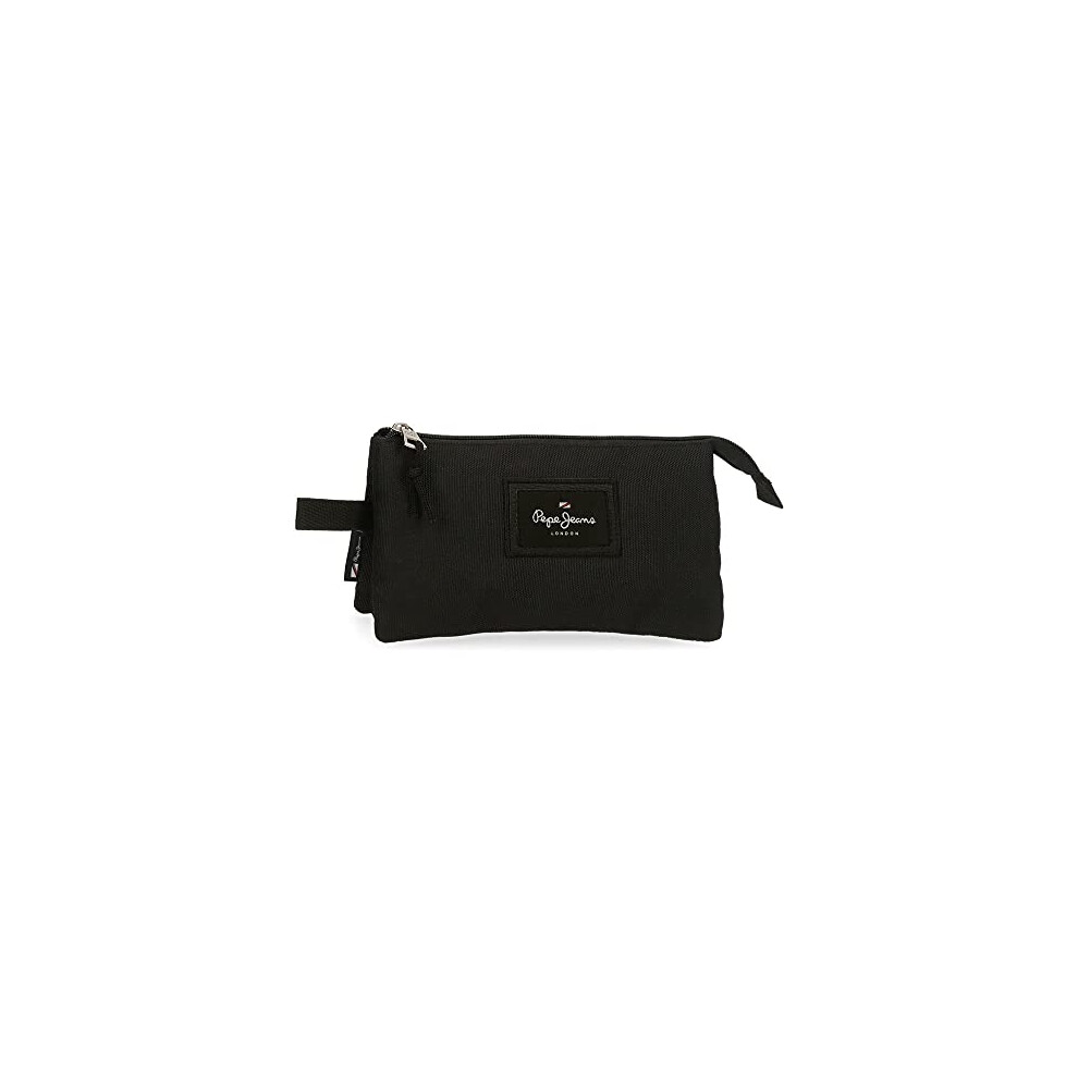 Aris trifold pencil case, 22x12x5 cms, black , 22x12x5 cms, trifold pencil case