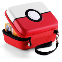 Trading Card Storage Tin Box for PTCG Cards, Hard Shell Game Cards Carry Case Holder Bag, Holds up to 400+ Cards (Red & White)