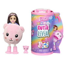 Barbie Chelsea Cutie Reveal Kleine Pop & Accessoires, Bruin met Teddybeer Kostuum, 6 Verassingen
