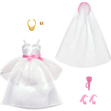 Set de Modă și Accesorii pentru Nuntă Barbie: Rochie de mireasă, voal, pantofi, buchet și bijuterii (Păpușile nu sunt incluse)