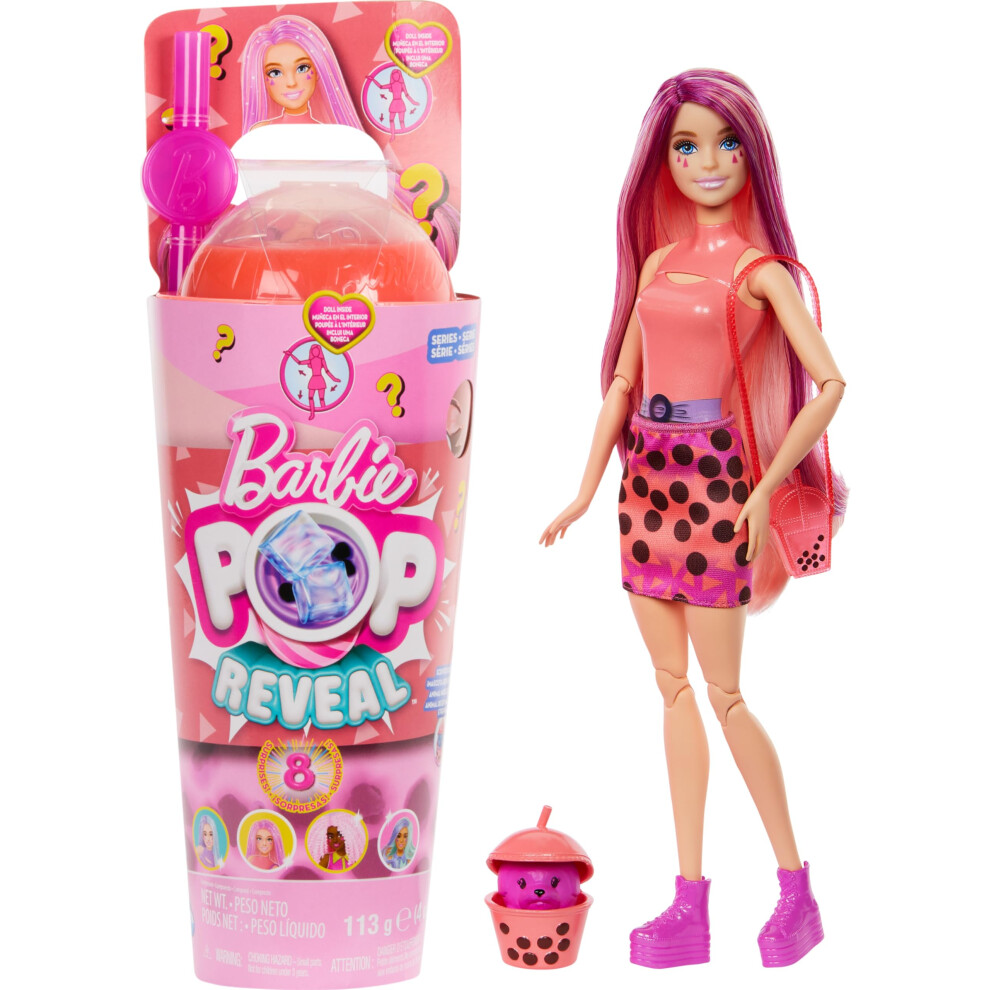 Pop Reveal Bubble Tea Series Doll & Accessories With Fashion Doll & Pet, 8 Surprises Include Color Change, Cup With Storage (Styles May Vary), HTJ22