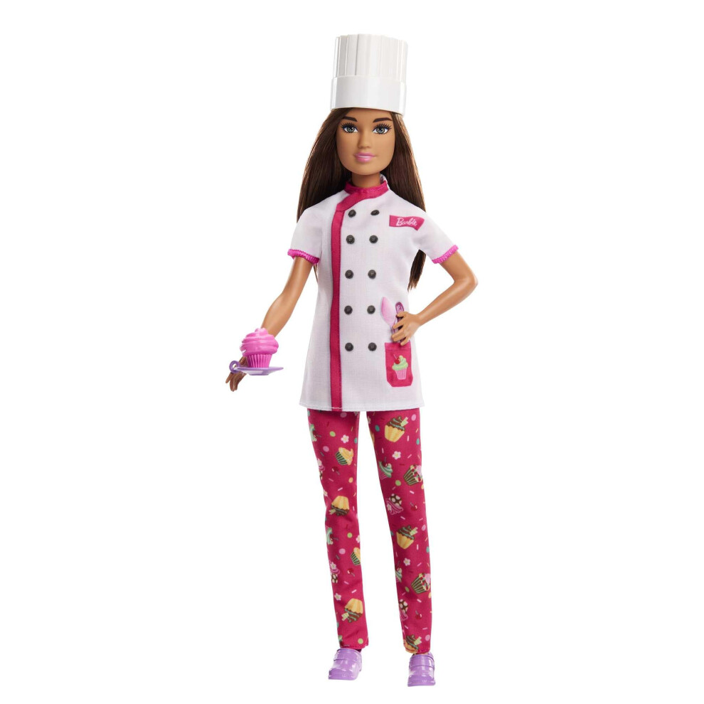 Barbie Doll And Accessories, Career Pastry Chef Doll With Hat, And Cake Slice, Hkt67