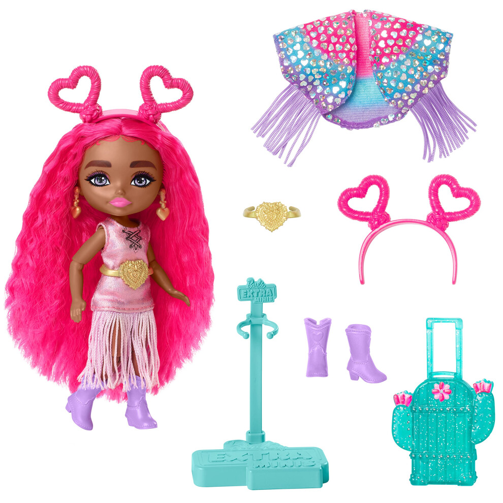 Extra Minis Travel Doll With Desert Fashion, Extra Fly Small Doll, Fringe-Trimmed Outfit With Accessories, HPB19