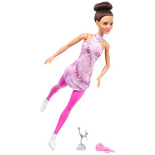 Barbie Careers -muotinukke ja asusteet: Brunette irrotettavassa vaaleanpunaisessa luistinasussa, luistimet ja pokaali
