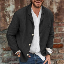 (BLACK, 5XL) Men's Blazer Solid Color Cotton Jacket Plus Size