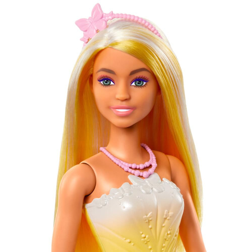 Barbie Κούκλα Barbie Royal με Φανταχτερό Μαλλί, Χρωματιστά Αξεσουάρ, Κίτρινο Ombre Φόρεμα 1