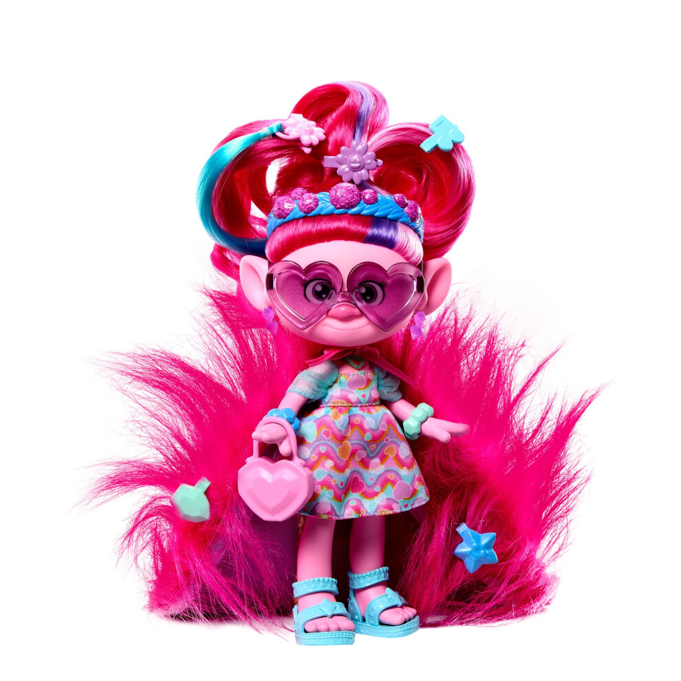 Mattel Trolls Band Together Fashion Doll & 10+ Accessories, Hairsational Reveals Queen Poppy With Transforming Hair Piece, Hnf16
