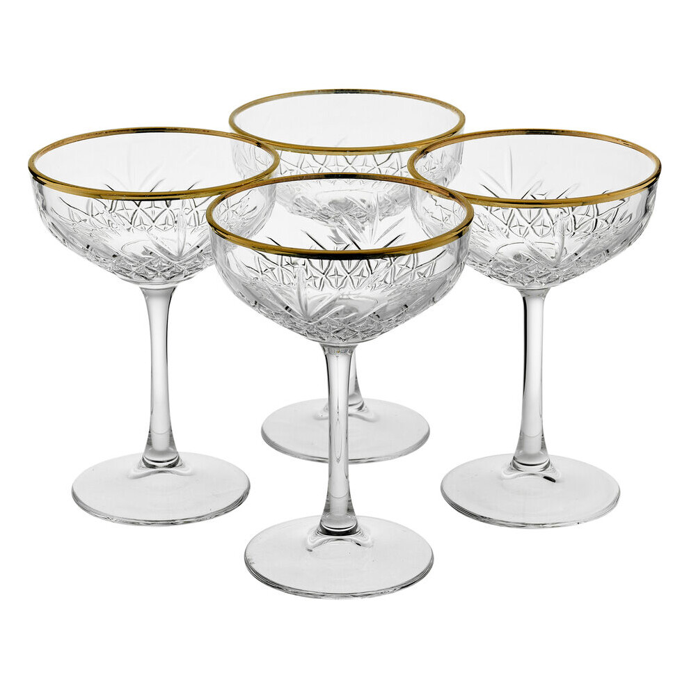 (4) 255ml Glass Champagne Glasses Stemmed Tall Coupe Cocktail Glassware Set