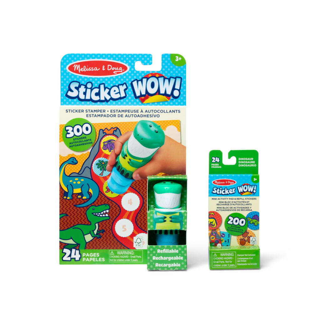 Sticker WOW! Dinosaur Bundle: 24-Page Activity Pad, Sticker Stamper, Mini Activity Pad, 500 Stickers, Arts and Crafts Fidget Toy Collectible Character