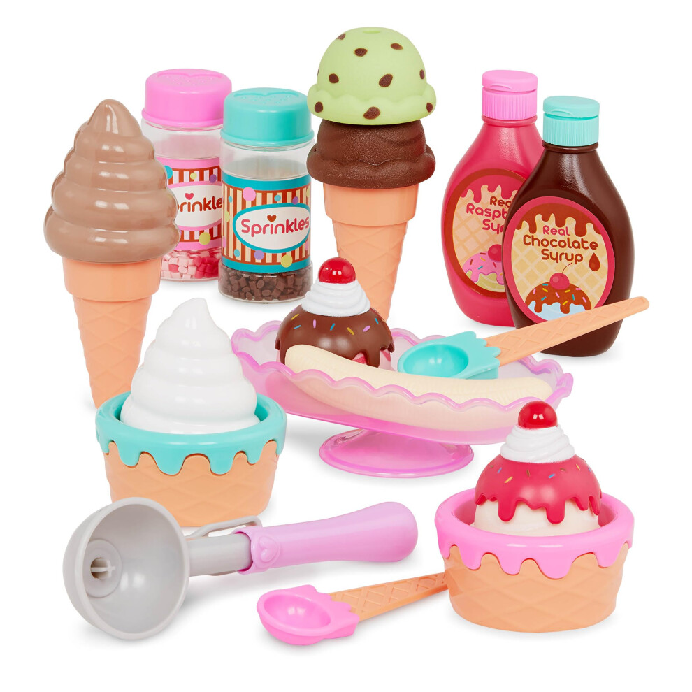 Play Circle by Battat - Sweet Treats Ice Cream Parlour 21 Pieces Playset - Sprinkles, Cones, Spoons, Cups - Pretend Play Food Decorating Kit - Toy