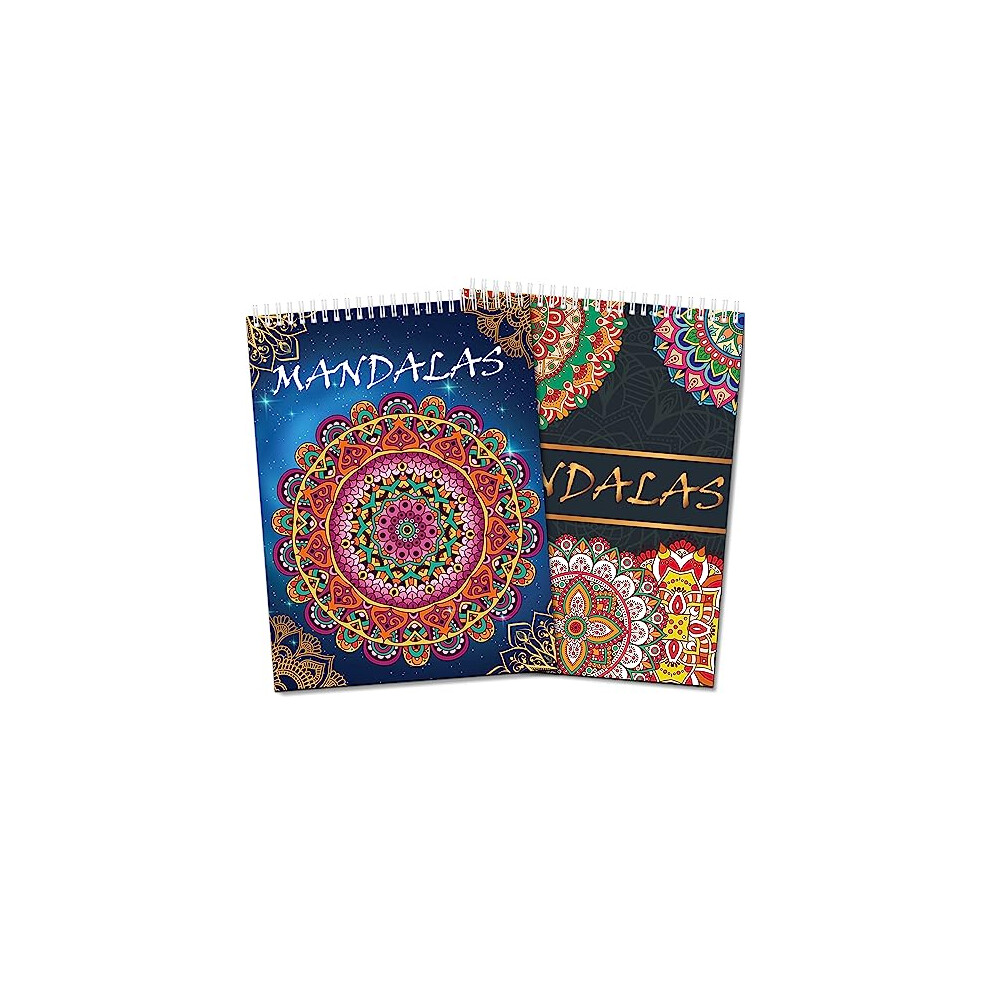 2 Pack Mandala Colouring Books for Adults, 80 Mindfulness Patterns, Adult Colouring Books for Women, Spiral Bound Adult Colouring Books, A4 Size