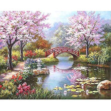 Paint by Numbers for Adult, DIY Canvas Oil Painting Kit for Kid with Paintbrushes Acrylic Pigment Drawing Paintwork 16x20inch (Cherry in Blossom)