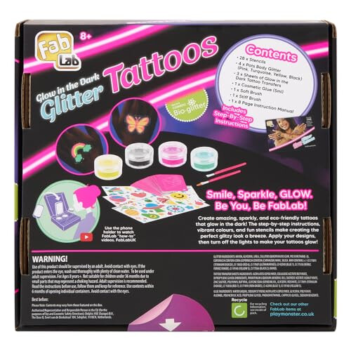 24704 Glow in The Dark Glitter Tattoos Kit, Multi 1