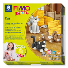 8034 16 LZ FIMO Kids Form&Play Playtime & Modelling Polymer Clay Set - "Cats" (Pack of 4 Blocks, Stickers, Modelling Tools & Background Scene)
