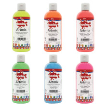 Artmix Ready Mixed Water Based Tempera Paint, 6 Fluorescent Colours, 300ml Bottles, Safe Non-Toxic Poster Paints, Craft Projects, Sponge Painting,
