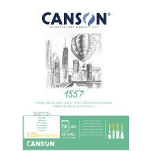 CANSON 1557 Extra Wit 120gsm A3 Schetspapier Lichtkorrelig 50 Vellen Ideaal voor professionele kunstenaars en illustratoren