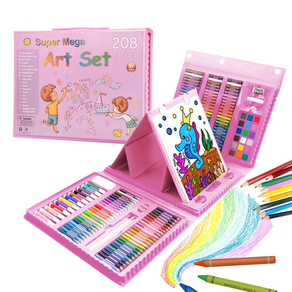 208pcs Drawing Kit Colouring Art Set for Kids Adults, Art Supplies with Double Sided Trifold Easel, Sketching Pencils Drawing Pencils, Premium