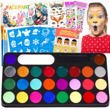 Face Paint Kit for Kids, Water Based Non-Toxic 28 Colours Ultimate Face Painting Kit with Gem Sheet, Stencils, Brushes, Body Painting Kit for